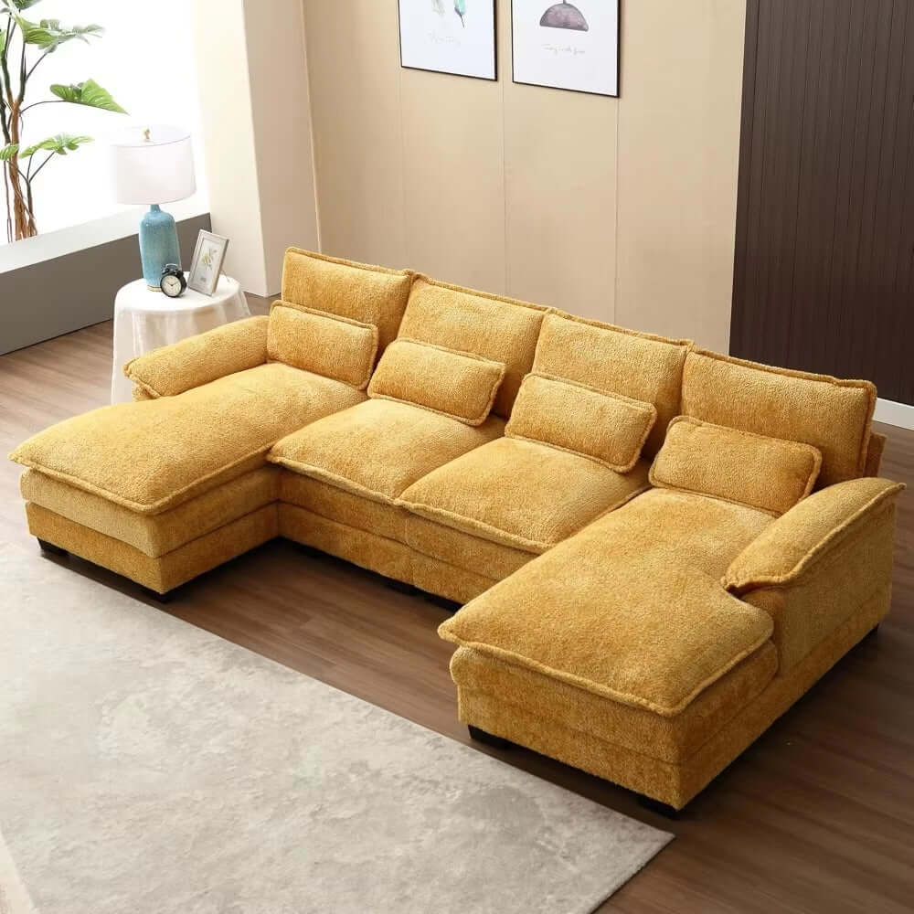 110" Sectional Sofa Couch for Living Room, Modern Chenille U Shaped Couch, Modular Sofa Sleeper with Double Chaise & Memory FoamModern 110" U Shaped Sectional Sofa Couch for Living RoomProduct Description Elegant & Stylish: The sleek look is complemented