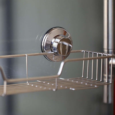 L-4 Strong Suction Cup Shower Caddy Bath Shelf Storage, Combo Organizer Basket for Shampoo, Soap, Conditioner, Razor Bathroom Accessories - Rustproof Stainless Steel, Chrome