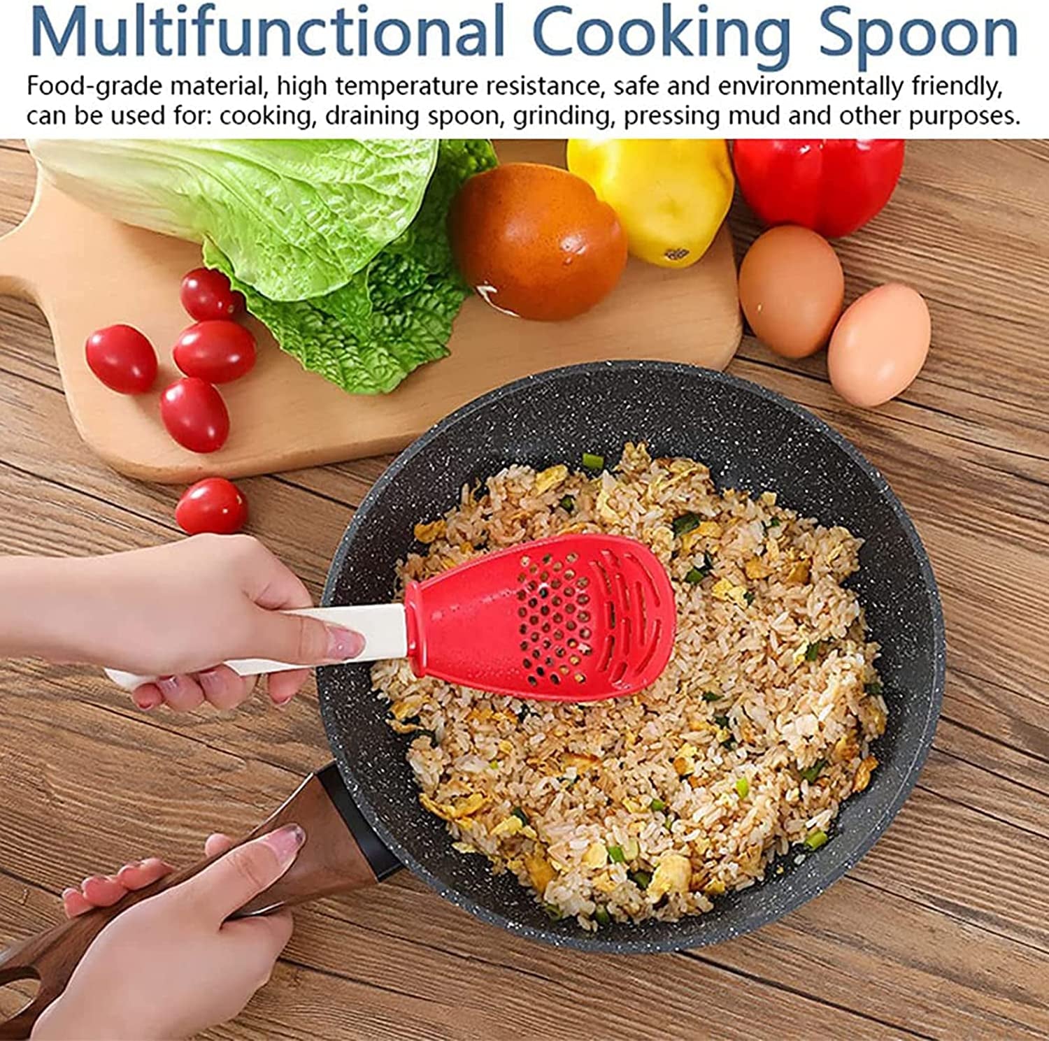 6In1 Multifunctional Kitchen Cooking Spoon- Kitchen Gadgets Strainers for Egg Yolk Separator- Grater Masher- Colander Skimmer Scoop- for Mashing, Grating, Draining, Heat Resistant (Color Mixing)