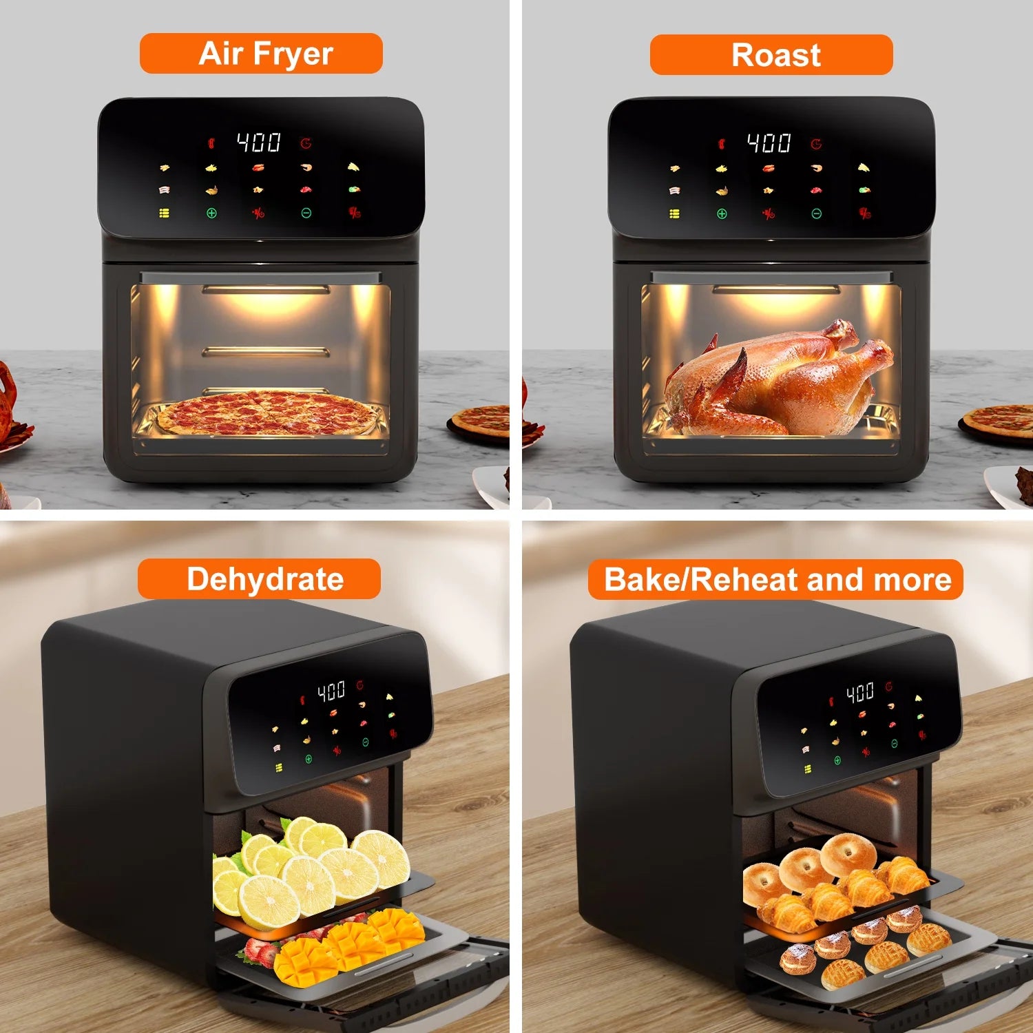 Air Fryer, Muti-Functions with Rotisserie, Dehydrate, Dual Heating Elements with Convection Fan for Fast Cooking