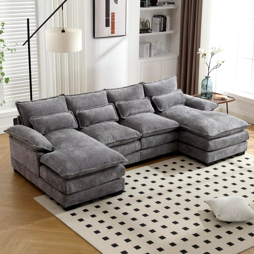 110" Sectional Sofa Couch for Living Room, Modern Chenille U Shaped Couch, Modular Sofa Sleeper with Double Chaise & Memory FoamModern 110" U Shaped Sectional Sofa Couch for Living RoomProduct Description Elegant & Stylish: The sleek look is complemented