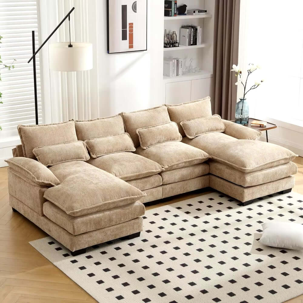 110" Sectional Sofa Couch for Living Room, Modern Chenille U Shaped Couch, Modular Sofa Sleeper with Double Chaise & Memory FoamModern 110" U Shaped Sectional Sofa Couch for Living RoomProduct Description Elegant & Stylish: The sleek look is complemented