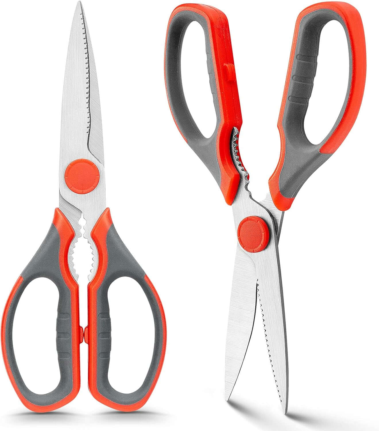 Multifunction Kitchen Scissors 2-Piece Set , Heavy Duty Food Shears for Chicken Meat Vegetable Fish Herb Poultry Stainless Steel Cooking Scissors with Comfortable Handle Scissors Set (Red)