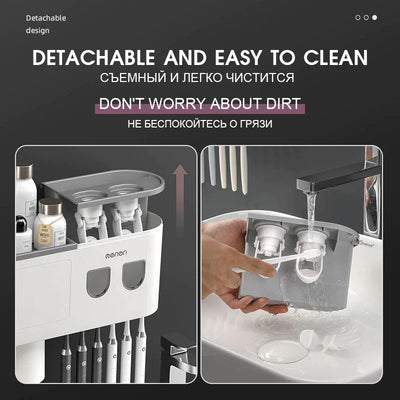 Magnetic Adsorption Toothbrush Holder Waterproof Storage Box 2/3/4 Cup Toothpaste Dispenser Wall Mounted Bathroom Accessories