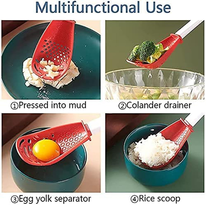 6In1 Multifunctional Kitchen Cooking Spoon- Kitchen Gadgets Strainers for Egg Yolk Separator- Grater Masher- Colander Skimmer Scoop- for Mashing, Grating, Draining, Heat Resistant (Color Mixing)