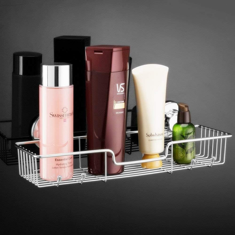 L-4 Strong Suction Cup Shower Caddy Bath Shelf Storage, Combo Organizer Basket for Shampoo, Soap, Conditioner, Razor Bathroom Accessories - Rustproof Stainless Steel, Chrome