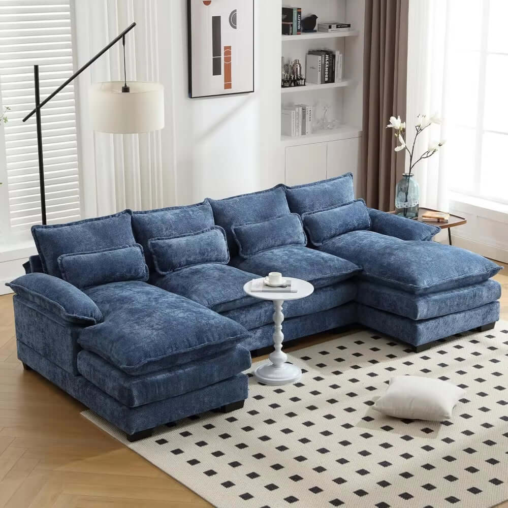 110" Sectional Sofa Couch for Living Room, Modern Chenille U Shaped Couch, Modular Sofa Sleeper with Double Chaise & Memory FoamModern 110" U Shaped Sectional Sofa Couch for Living RoomProduct Description Elegant & Stylish: The sleek look is complemented