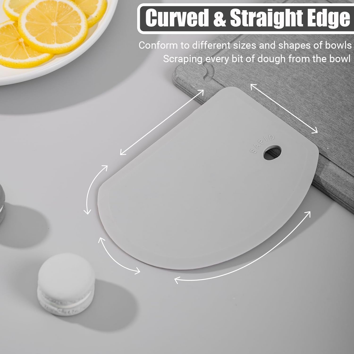 Flexible Curved Edge Silicone Bowl Scraper(5.98"×4.3"), Food Grade Dough Scraper for Baking Sourdough Bread, Cake, Bench Scrapers, Multipurpose Kitchen Dish Scrapers, Easy to Clean (1, Gray)