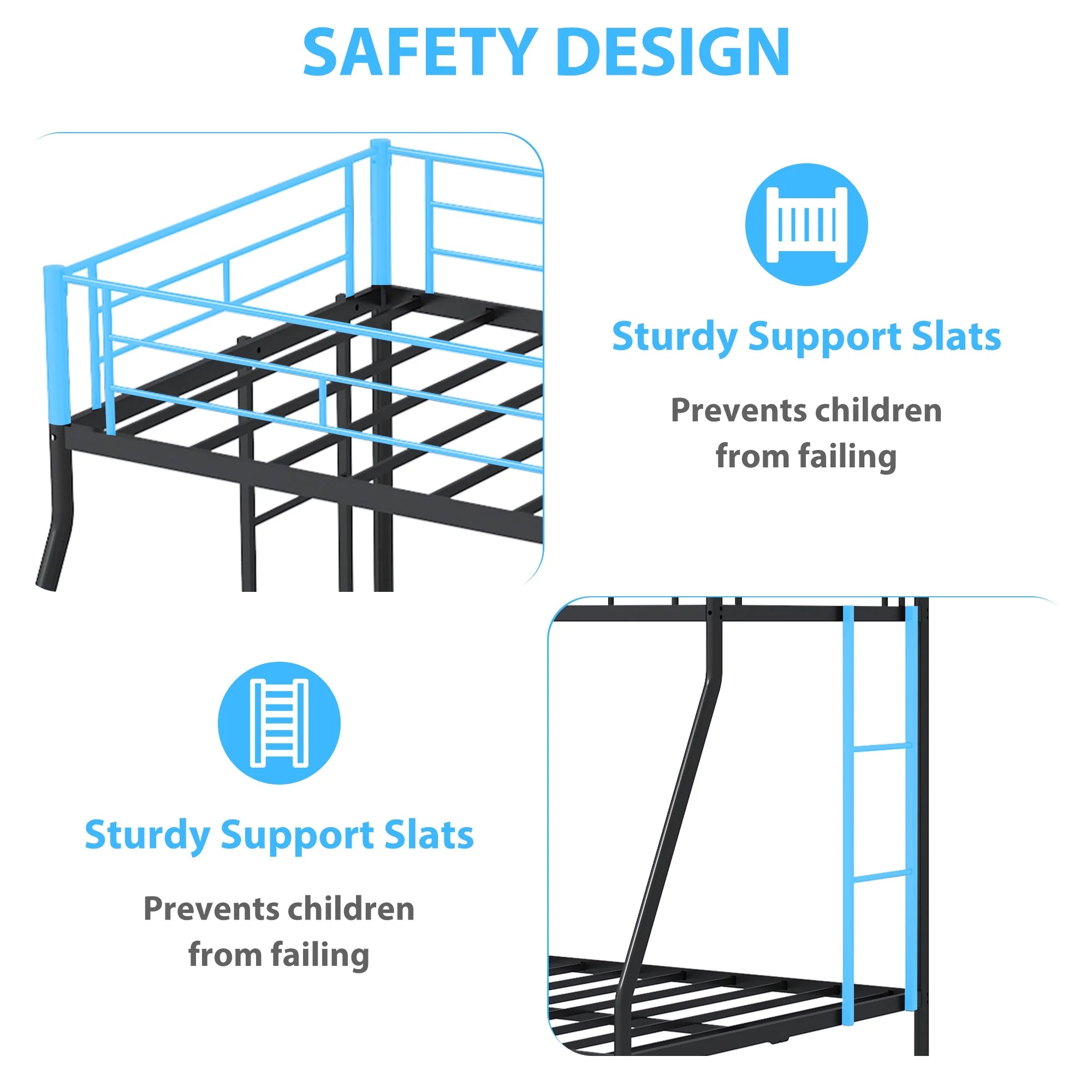 Twin over Full Metal Bunk Beds with Trundle Bed,  Metal Bunk Beds for Kids Teens Adults with Ladders, Twin over Full Size Bunkbed Frame, No Box Spring Needed, with CPC Certification, Black