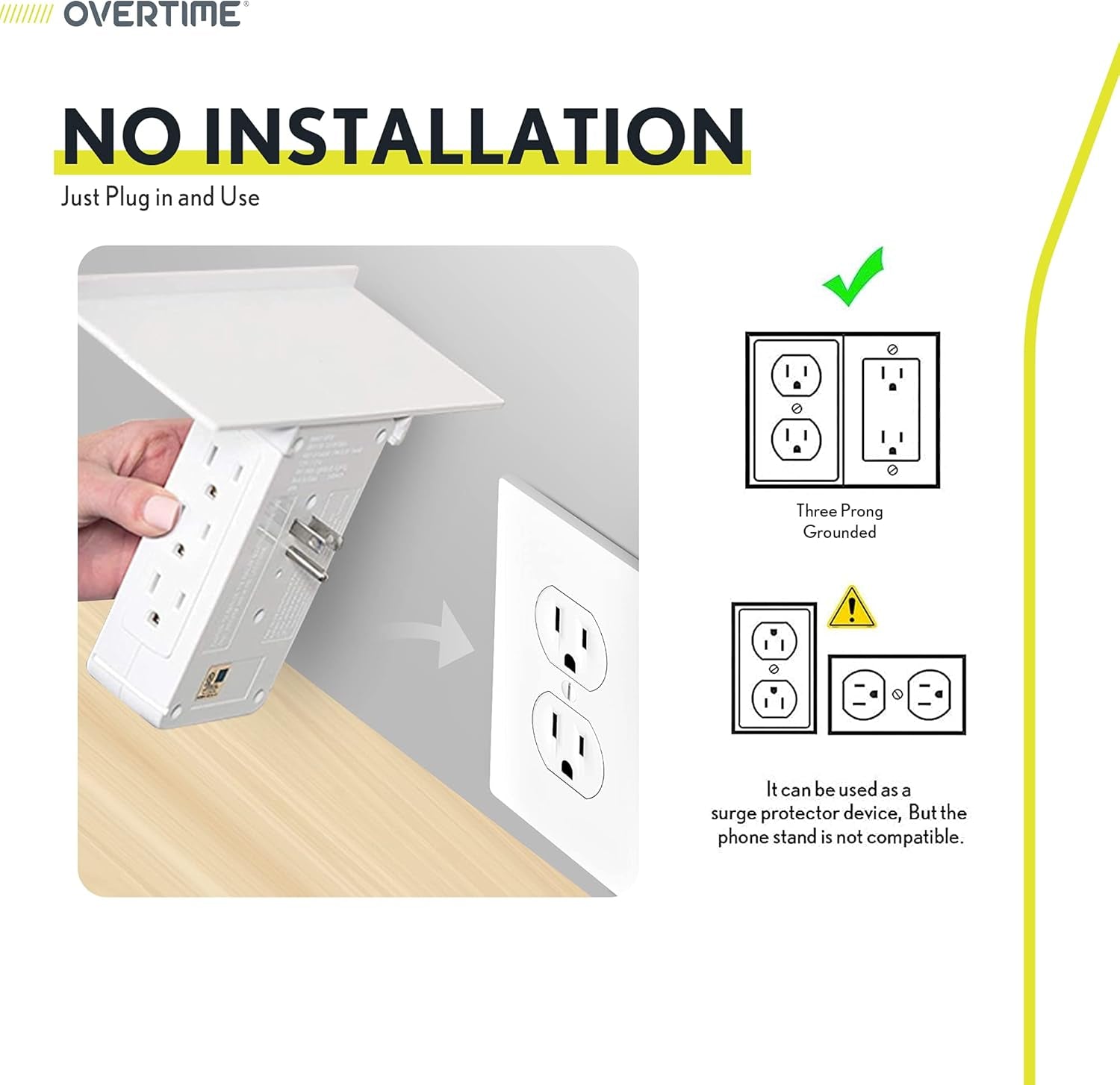 Outlet Extender, Outlet Splitter with 8 AC and 3 USB Outlets, Detachable Shelf, Multi-Plug Outlet Extender with Surge Protector for Home Appliances, Office, and Travel - White