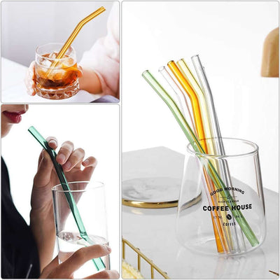 Reusable Glass Straws, Reusable Bent Glass Drinking Straws with 2 Cleaning Brushes, Reusable Straws for Smoothies, Milkshakes, Juice(Multicolor, 12 Pack)