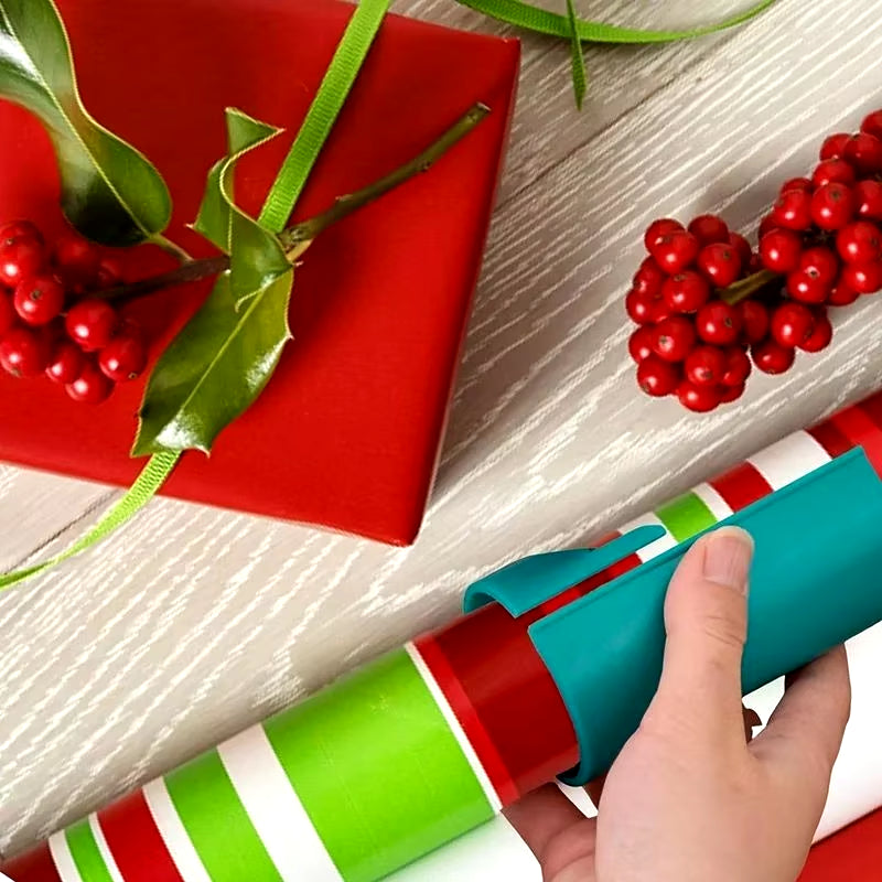 Christmas Wrapping Paper Cutter Tool Tube Paper Cutter Dispenser Portable with Embedded Blade round Lip Safer Easier Cutting