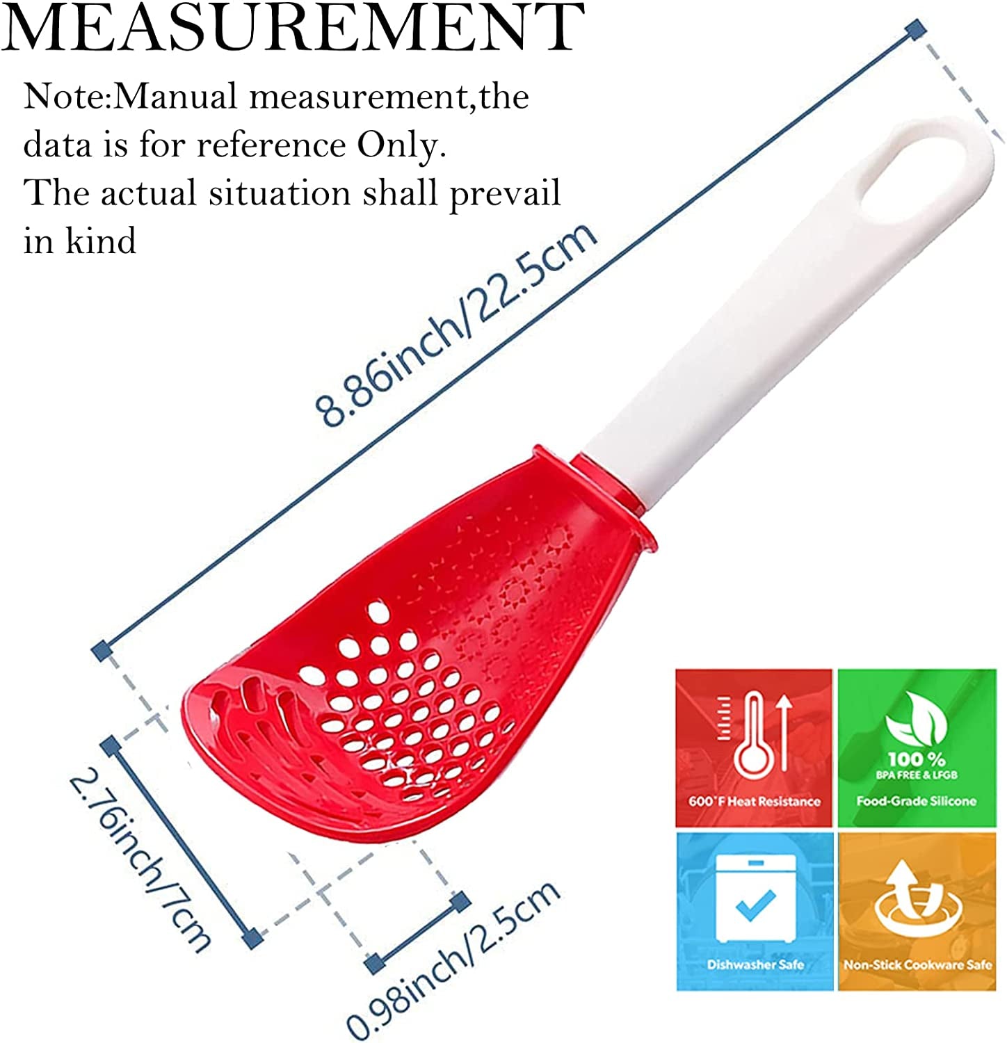 6In1 Multifunctional Kitchen Cooking Spoon- Kitchen Gadgets Strainers for Egg Yolk Separator- Grater Masher- Colander Skimmer Scoop- for Mashing, Grating, Draining, Heat Resistant (Color Mixing)