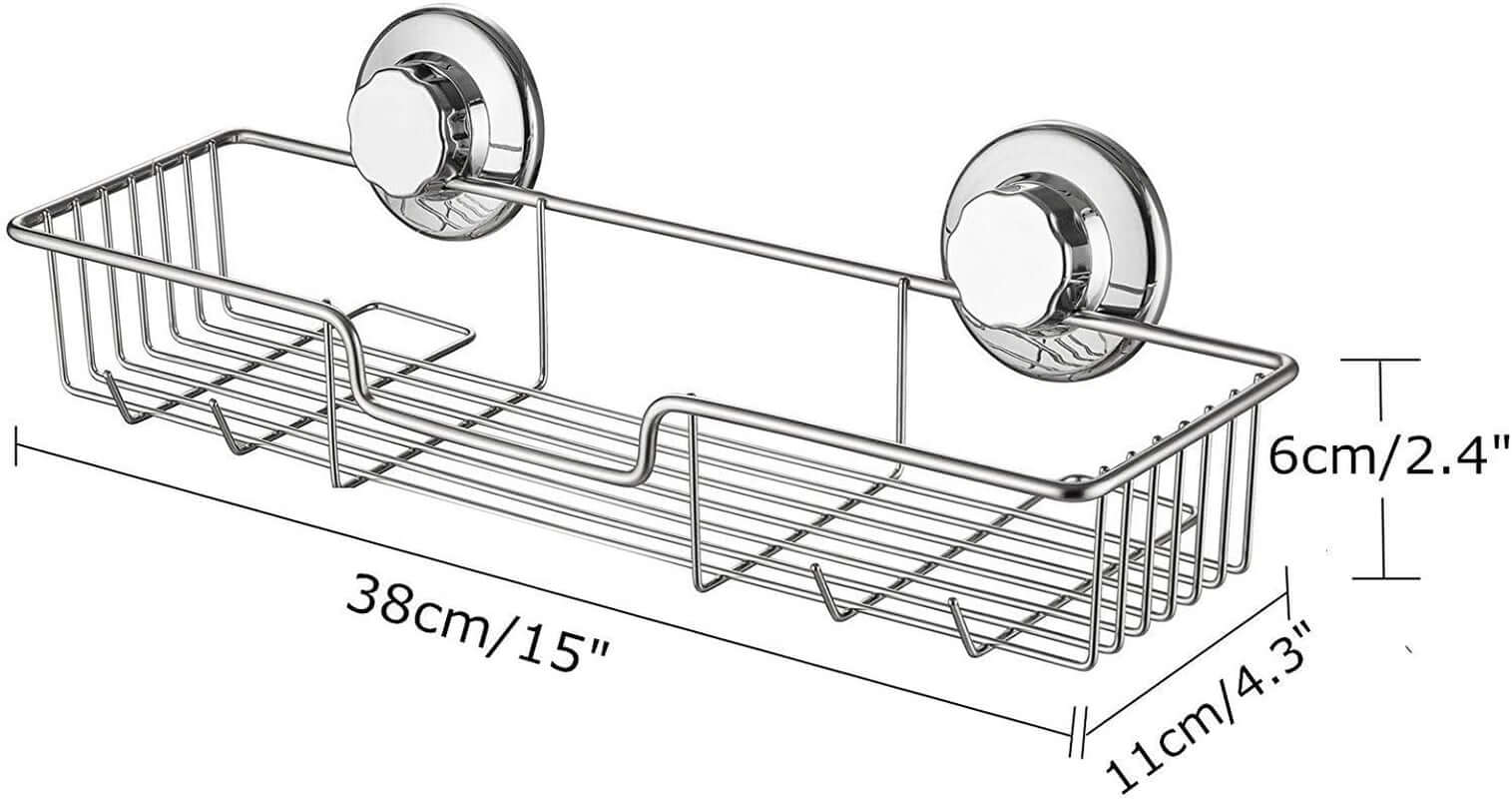 L-4 Strong Suction Cup Shower Caddy Bath Shelf Storage, Combo Organizer Basket for Shampoo, Soap, Conditioner, Razor Bathroom Accessories - Rustproof Stainless Steel, Chrome