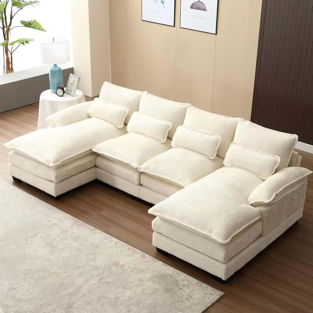 110" Sectional Sofa Couch for Living Room, Modern Chenille U Shaped Couch, Modular Sofa Sleeper with Double Chaise & Memory FoamModern 110" U Shaped Sectional Sofa Couch for Living RoomProduct Description Elegant & Stylish: The sleek look is complemented