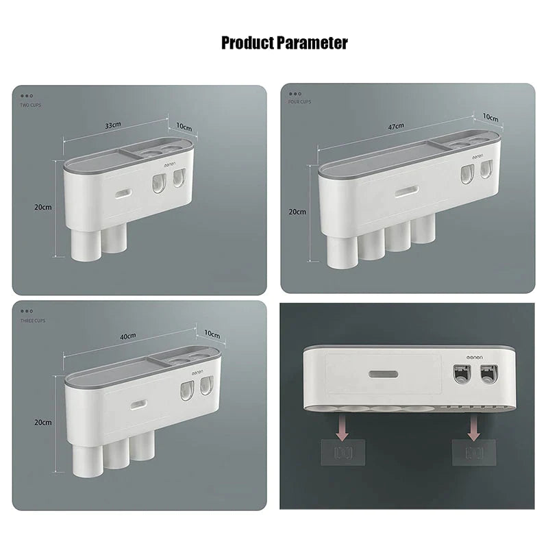 Magnetic Adsorption Toothbrush Holder Waterproof Storage Box 2/3/4 Cup Toothpaste Dispenser Wall Mounted Bathroom Accessories