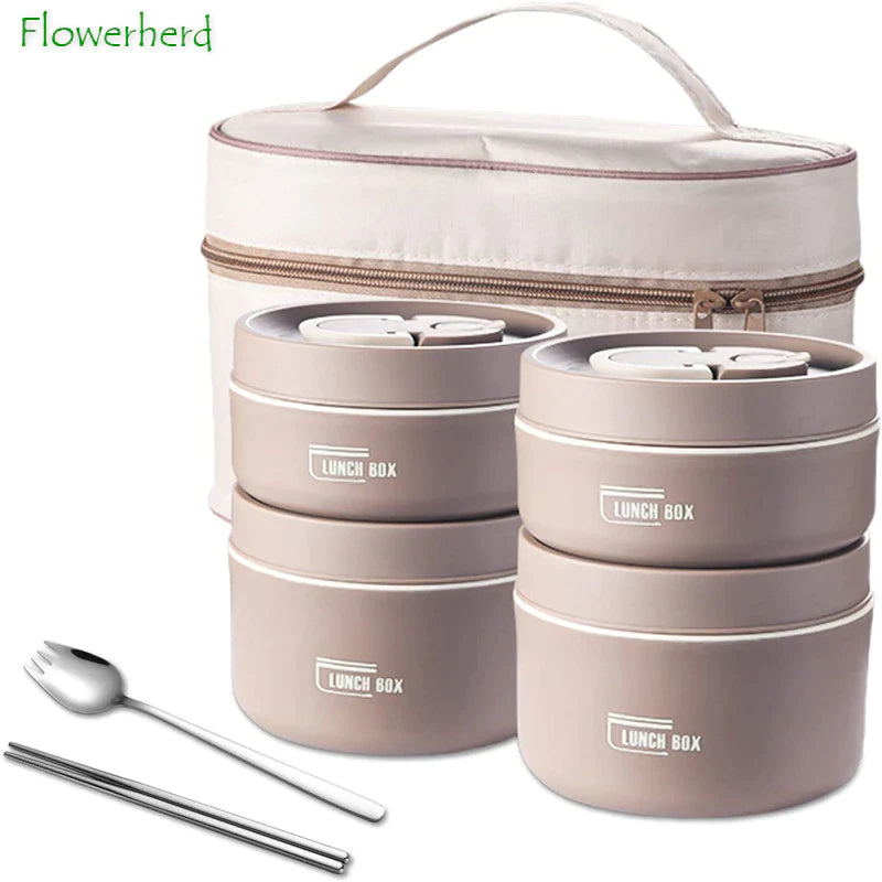 Portable Food Storage Containers Insulated Lunch Container Set Stackable Bento Lunch Box Stainless Steel Lunch Container