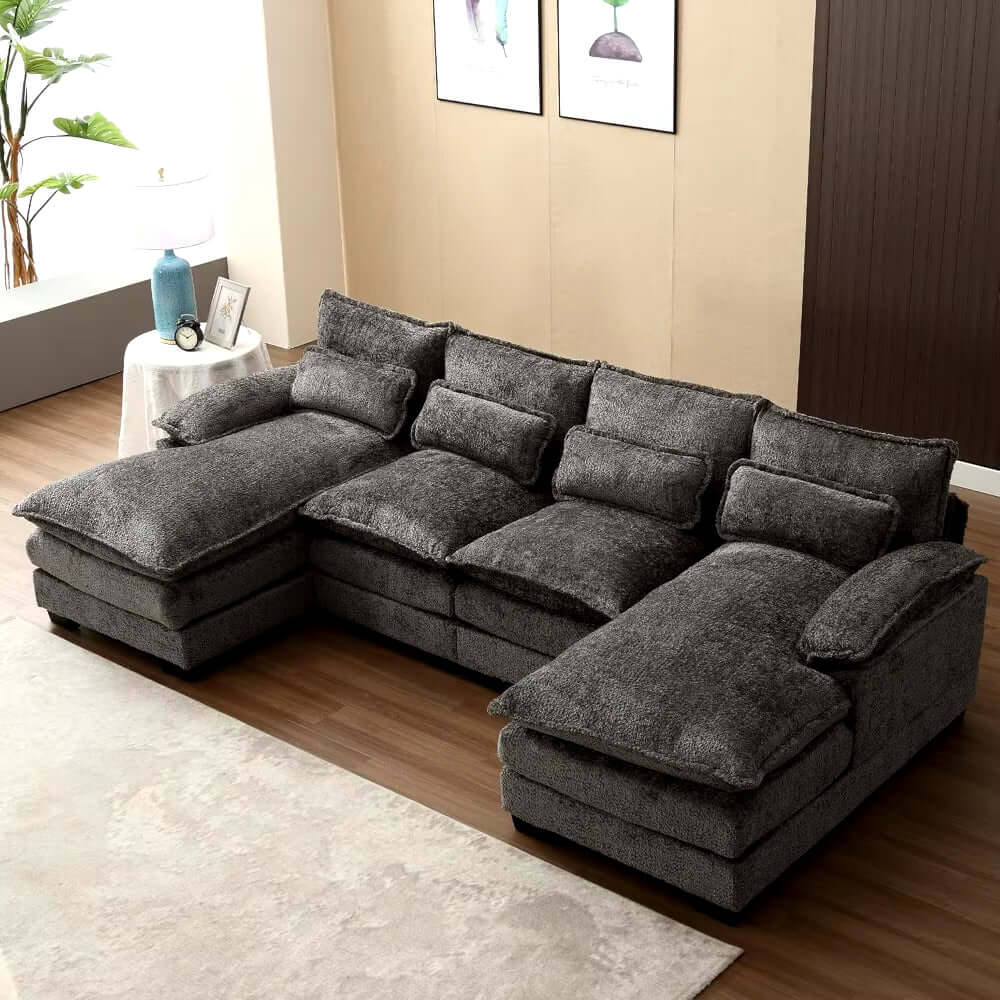 110" Sectional Sofa Couch for Living Room, Modern Chenille U Shaped Couch, Modular Sofa Sleeper with Double Chaise & Memory FoamModern 110" U Shaped Sectional Sofa Couch for Living RoomProduct Description Elegant & Stylish: The sleek look is complemented