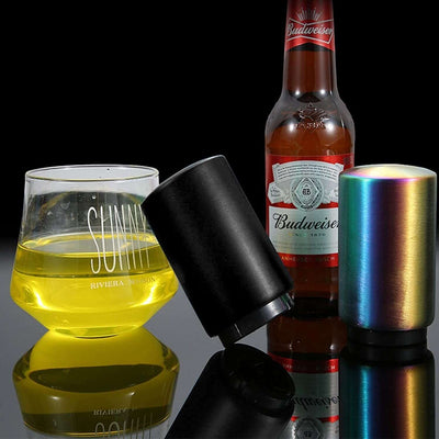 Push down Bottle Opener, Automatic Beer Bottle Openers, Stainless Steel Instant-No-Cap Mover, Funny Kitchen Gadgets, Beer Bar Accessories, Christmas New Year Gifts for Him, Magnetic Corkscrew