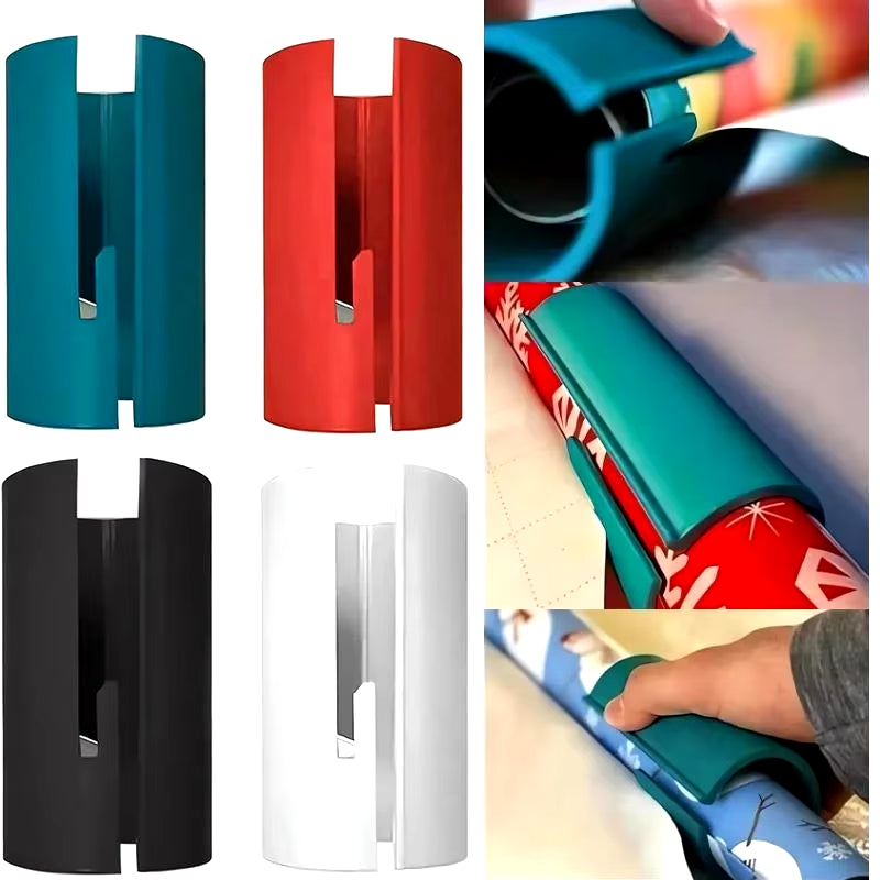 Christmas Wrapping Paper Cutter Tool Tube Paper Cutter Dispenser Portable with Embedded Blade round Lip Safer Easier Cutting