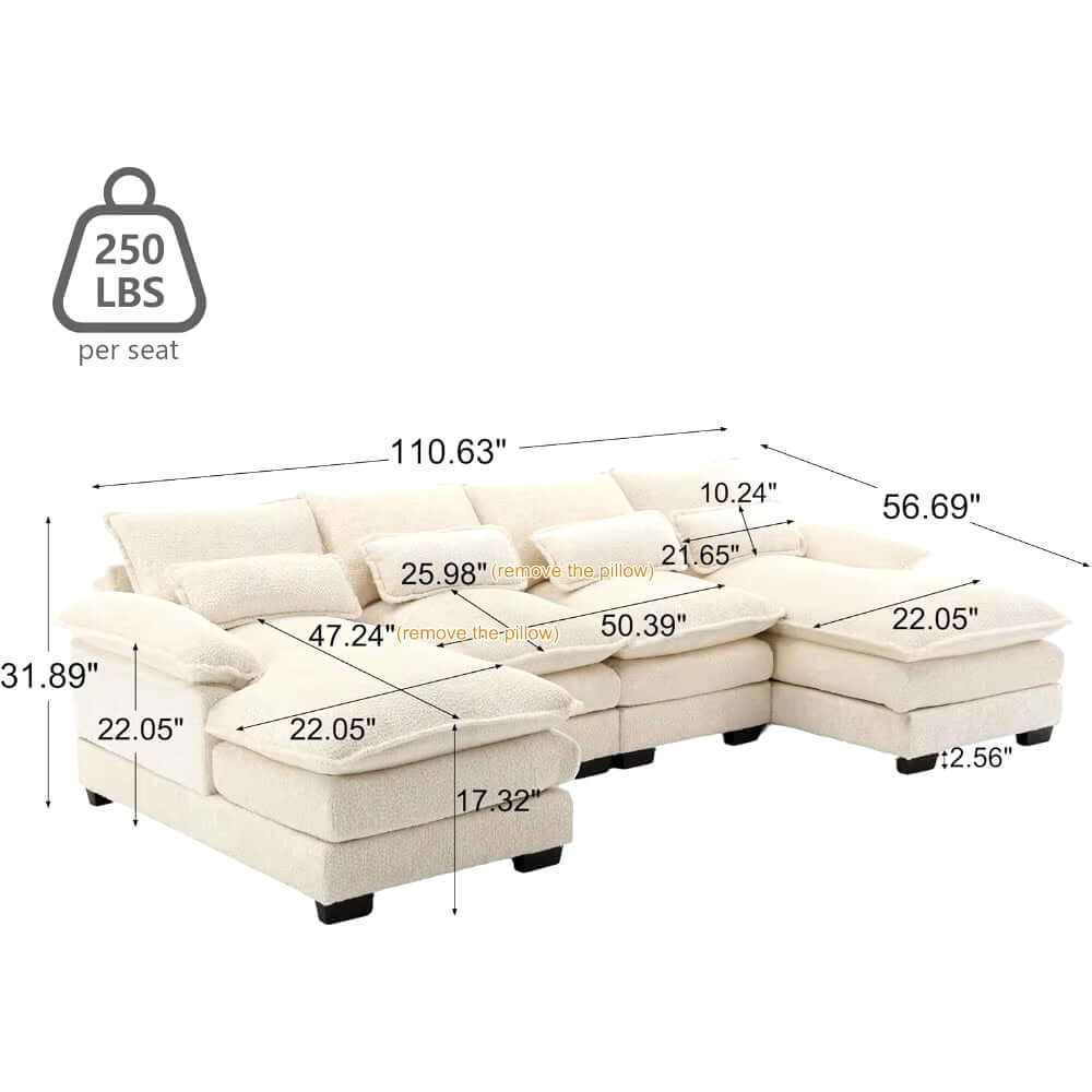 110" Sectional Sofa Couch for Living Room, Modern Chenille U Shaped Couch, Modular Sofa Sleeper with Double Chaise & Memory FoamModern 110" U Shaped Sectional Sofa Couch for Living RoomProduct Description Elegant & Stylish: The sleek look is complemented