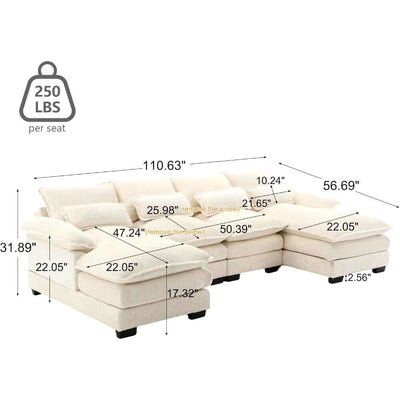 110" Sectional Sofa Couch for Living Room, Modern Chenille U Shaped Couch, Modular Sofa Sleeper with Double Chaise & Memory FoamModern 110" U Shaped Sectional Sofa Couch for Living RoomProduct Description Elegant & Stylish: The sleek look is complemented