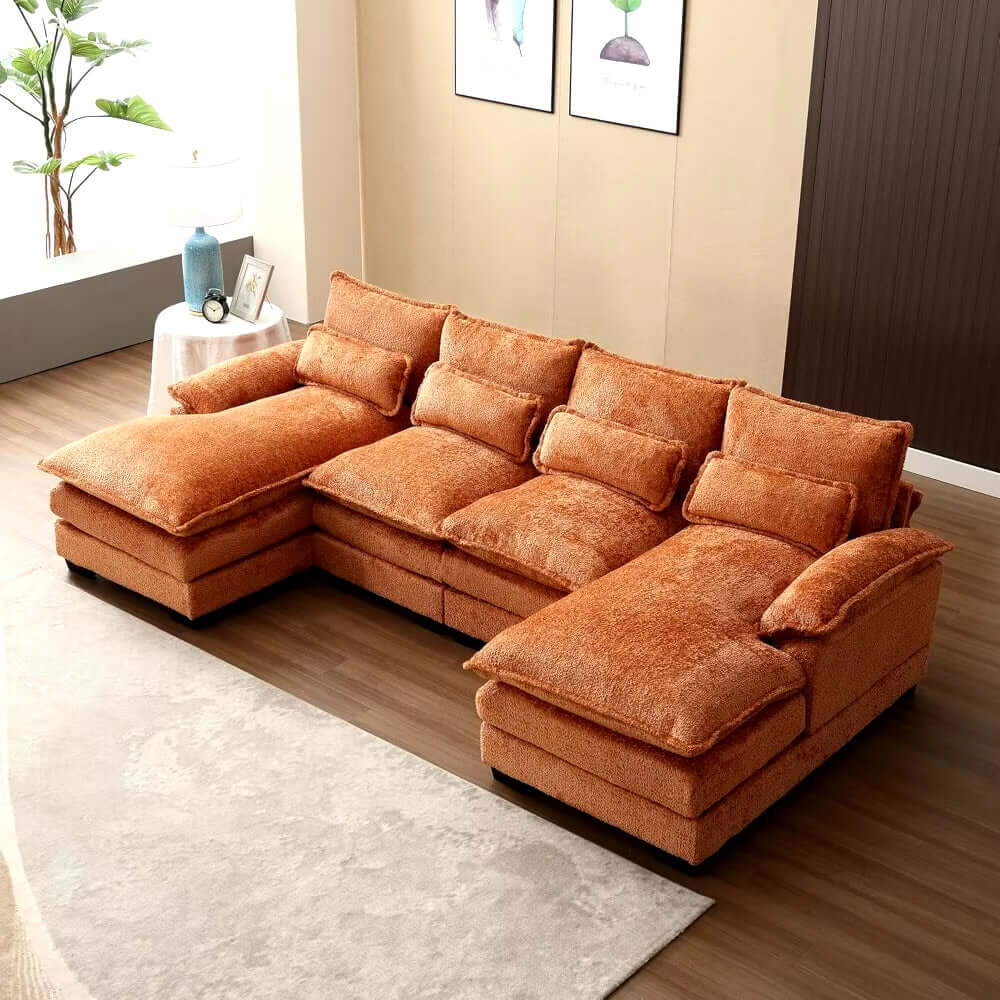 110" Sectional Sofa Couch for Living Room, Modern Chenille U Shaped Couch, Modular Sofa Sleeper with Double Chaise & Memory FoamModern 110" U Shaped Sectional Sofa Couch for Living RoomProduct Description Elegant & Stylish: The sleek look is complemented