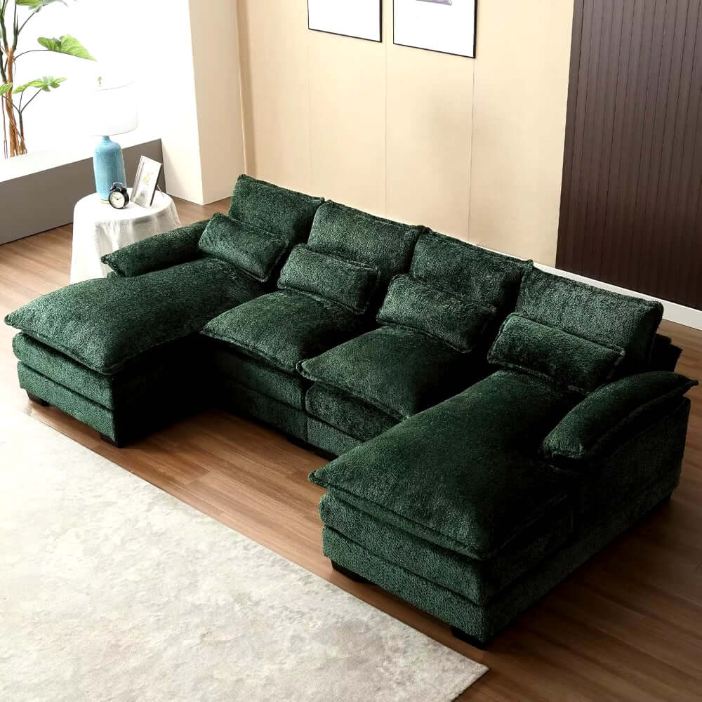 110" Sectional Sofa Couch for Living Room, Modern Chenille U Shaped Couch, Modular Sofa Sleeper with Double Chaise & Memory FoamModern 110" U Shaped Sectional Sofa Couch for Living RoomProduct Description Elegant & Stylish: The sleek look is complemented