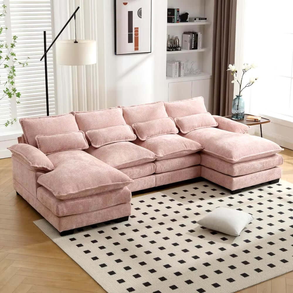 110" Sectional Sofa Couch for Living Room, Modern Chenille U Shaped Couch, Modular Sofa Sleeper with Double Chaise & Memory FoamModern 110" U Shaped Sectional Sofa Couch for Living RoomProduct Description Elegant & Stylish: The sleek look is complemented