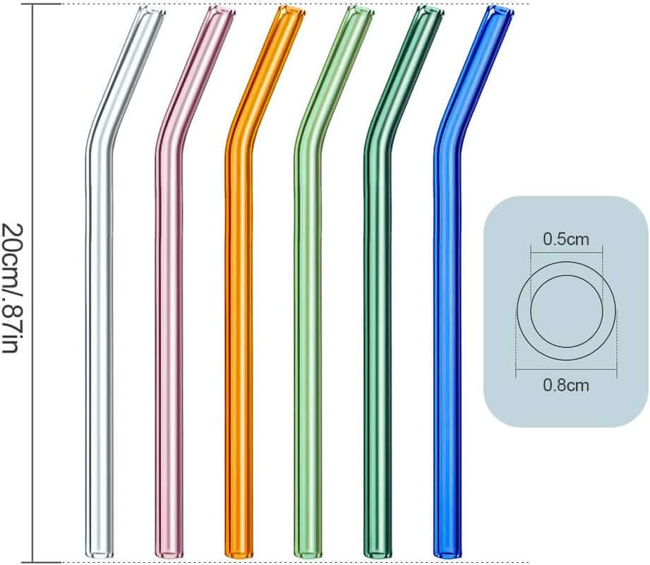 Reusable Glass Straws, Reusable Bent Glass Drinking Straws with 2 Cleaning Brushes, Reusable Straws for Smoothies, Milkshakes, Juice(Multicolor, 12 Pack)