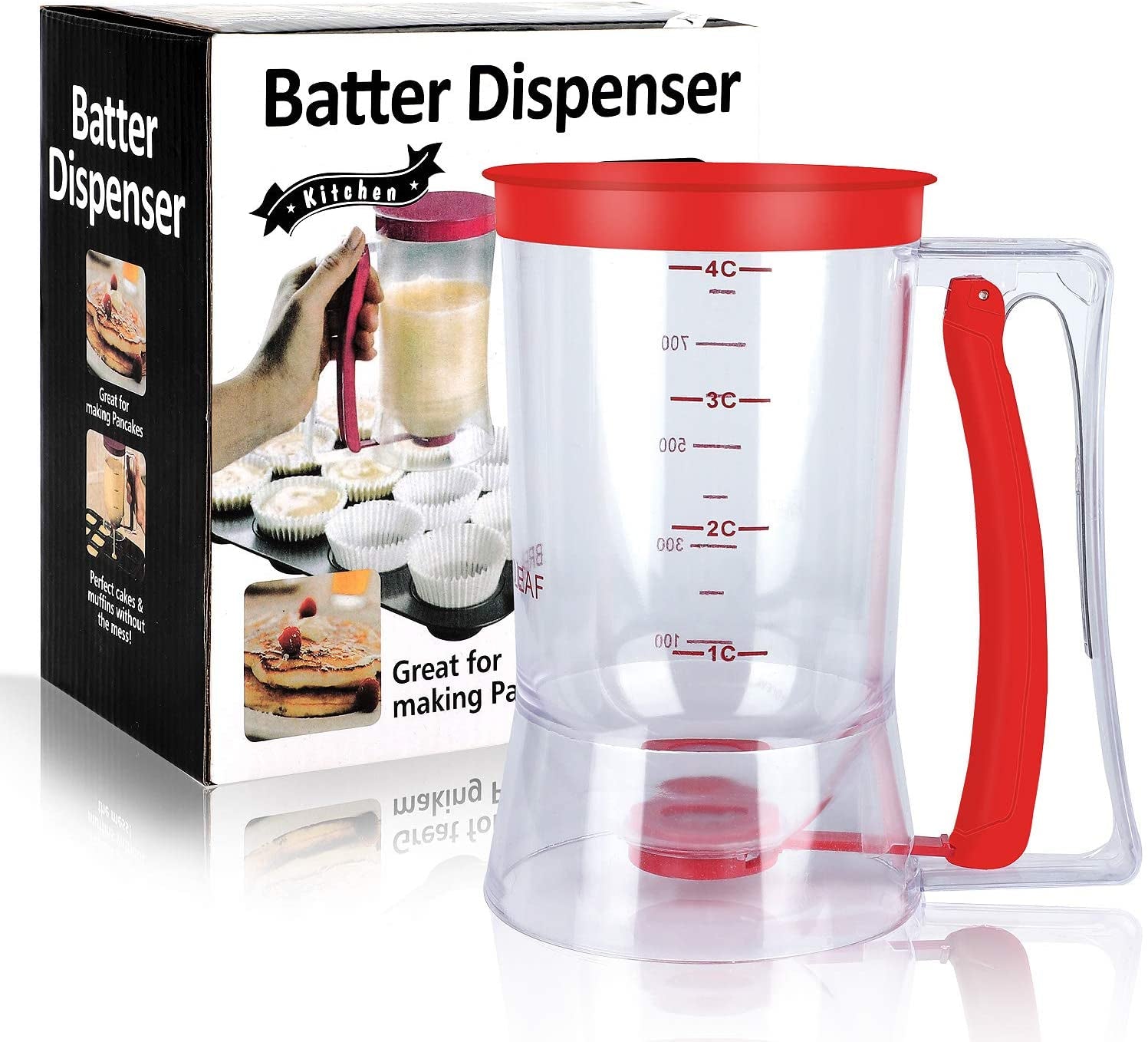 Batter Separator Cupcakes Pancakes Cookie Cake Waffles Batter Dispenser Cookie Separator Batter Cream Speratator Cup Measuring Baking Tools (Red)